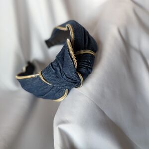 Headband Blue Jean Accented Zipper In Silver & Golden Hue Soft Durable Comfy New